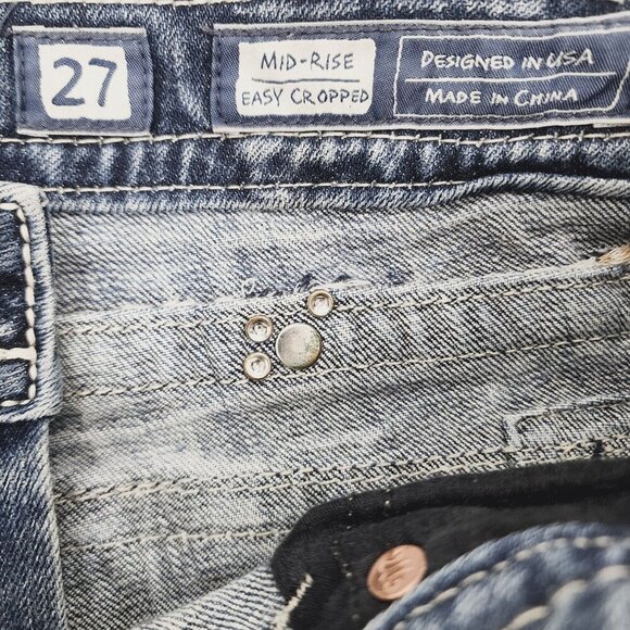 Miss Me Jeans Easy Cropped Womens Size 27 Blue Denim Embroidered Embellished - Picture 6 of 10